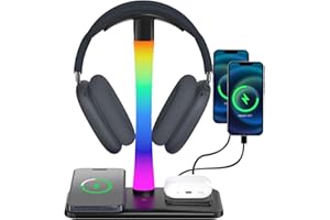 Trongle 3 in 1 RGB Gaming Kopfhörer Ständer mit 15W Wireless Ladegerät, Gaming Headset ständer Halterung mit 10 RGB-Modi, Touch-Steuerung Gaming Zubehör für den perfekten Setup Schwarz