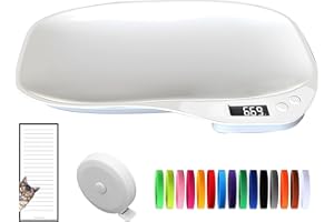 ZHWIDNERSO Pet Scales for Small Animals, Puppy Scales with Tape Measure, Collars and Record, Digital LCD Cat Scale, Mini Dog Weighing with 4 Weighing Modes for Cat, Puppy, Hamster, Food, Kitchen (14x10.2 in)