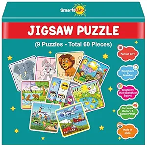 SmartoKids Jigsaw Puzzle Game Jumbo combo pack of 9 Different sets of Puzzle For Kids - Animal Puzzle Game - Jigsaw Picture Puzzle - Fun and Colorful Jigsaw Puzzle For 2, 3, 4, 5 year old boys and girls.