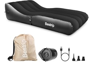 Bestrip Inflatable Sun Lounger Chair, Portable Blow Up Sofa with Electric Air Pump for Camping, Hiking, Lawn, Indoor/Outdoor (Black)