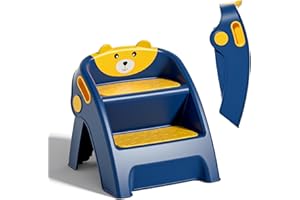 ITSLIFE Sgabello per Bambini a 2 Gradini, Poggiapiedi per Bambini, Sgabello Multifunzionale, Scaletta a Due Livelli, per Bagno, Camera dei Bambini, Cucina, Antiribaltamento e Antiscivolo, Giallo