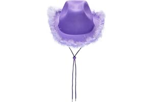 Niceyoeuk Cowgirl Hat Cowboy Hats for Women Fluffy Feather Brim Cowboy Hat for Holiday,Costume Party,Play Dress Up,Halloween Cosplay