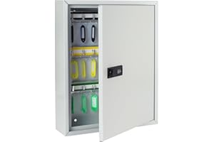 HMF 13642-07 Armadietto portachiavi con codice numerico, cassetta portachiavi grande | 42 ganci | 35 x 27 x 8 cm | Grigio chiaro