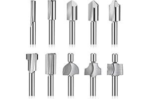Hakkin HSS Router Bits 10Pcs 3mm 1/8" Mini Shank Carpentry Router Bits Fit Dremel Foredom Rotary Tool Set for DIY Woodworking, Carving, Engraving, Drilling