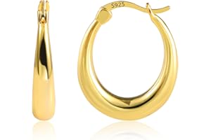 KISSPAT Chunky Gold Silver Hoop Earrings for Women, 14K Gold Large Thick Hoops Hypoallergenic Trendy Lightweight Hoop Earrings Jewelry Gift