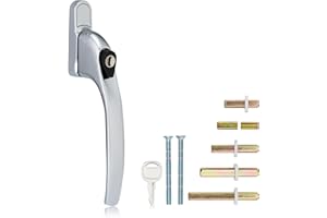 XFORT Key Locking Inline Window Handle Installation Kit in Polished Chrome, UPVC Window Handle Replacement, Lockable Window Lever