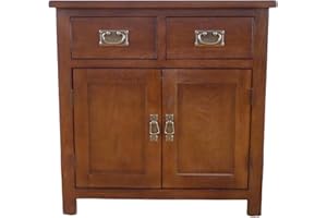 ARPHASLE Oak Solid Wood Sideboards Cabinet Storage With 2 Drawers And 2 Doors Adjustable Sideboards For Living Room Bedroom Kitchen(Walnut Brown)