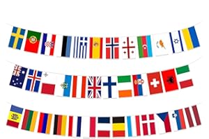 CKCSHI Eurovision Bunting, Eurovision Party Decorations, 38 National Flags Eurovision Song Contest UK 2025 Celebration Themed Fabric Bunting for Garden, Bar, Restaurant Party Decoration