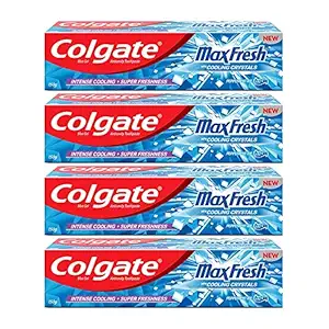 Colgate MaxFresh Breath Freshener Toothpaste, 600g (150g x 4), Peppermint Ice, Blue Gel Paste with Menthol, Cooling crystals for bad breath control