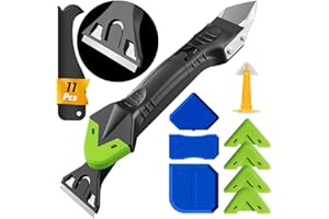 FOLAI Silicone Sealant Tool Finishing, Caulking Kit 5 in 1, Remover Stainless Head&5 Replace Silicone&4 Grout Scrapers Pads Kitchen, Bathroom, Wall, Floor, Tile, Gray…