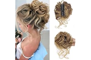 RPAEOY Moños Postizos de Pelo con Pinza Rizado Coleteros Pelo Natural Ondulado Sintética Clip in Moño Postizo Extensiones para Mujer (Marrón Dorado)