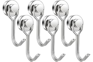 GGTTNRT Magnetic Hooks, 31Lb Magnet Hooks, Strong Magnetic Hooks for Fridge, Magnet Hooks for Hanging, Camping, Kitchen (Silver, 6PCS)