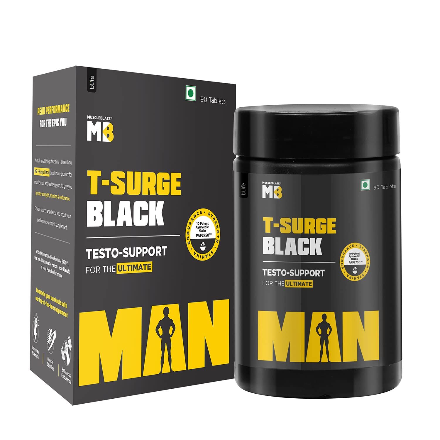 MuscleBlaze T-Surge Black, Testosterone Booster for Men with 12 Ayurvedic Herbs - Ashwagandha, Shilajit, Safed Musli, & Gokhr