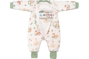 TURMIN 2.5 Tog Baby Sleeping Bag with Legs & Arms Removable Long Sleeves Sleepsuit Cotton Winter Toddler Sleep Sack with Feet Toddler Sleeping Bag with Foldable Foot Cover for 1-2 2-3 Years Boy Girl