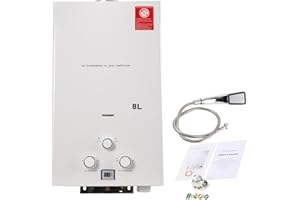 CDZHLTG Chauffe Eau Gaz,8L 16kW GPL Chauffe-Eau Instantané à Gaz Propane pour la Maison et Iextérieur, Instantané Chauffe Bain à Gaz Propane Utilisation pour Cuisine Et Salle De Bain (Blanc)