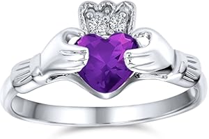 BLING JEWELRY Personnaliser Bff Celtique Irish Friendship Promise Aaa Cz Cubic Zirconia Cubic Zirconia Crown Heart Claddagh Ring For Women Teen .925 Argent Sterling Birthality Colors Personnalisable