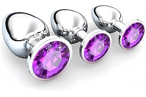 CHARMCHIC 3 Piezas Plug Anal Metálico, Plug Anales, Butt Plug con Diamantes, 3 Tamaños Diferentes para Mujeres, Parejas, Hombres, Pequeño Mediano Grande, Morado Oscuro