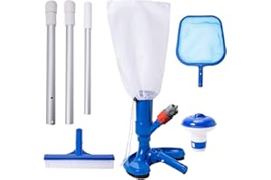 PoolyPoly Kit d'entretien de Piscine avec Aspirateur, Distributeur de Chlore, Brosse et Épuisette, Perche Télescopique, Kit de Nettoyage pour Piscine Hors Sol, Spa, Bain à Remous et Fontaine, Bleu