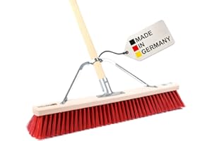 ‎BAWITEC BawiTec Profi Straßenbesen mit Spezial Stielstabilisator und Stiel,60cm x 160cm Breite x Länge,rote Elaston-Kunststoff-Borsten,robuster Besen,Kehrbesen,Straßenfeger mit Holzstiel,Zusatzhalterung
