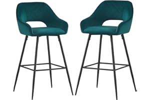 JaHECOME Bar Stools Set of 2 Green Velvet Padded with Footrest Armrest Kitchen High Stools Supported Black Metal Legs for Breakfast Bar, Counter, Kitchen and Home