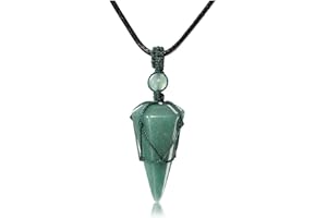JSDDE Healing Crystal Pendant Necklace Hexagonal Stone Pointed Gemstone Necklace with Chain (Green Aventurine)