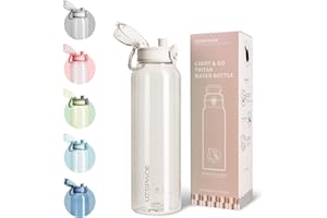 UZSPACE Trinkflasche Sport 1L, Tritan Bpa-Frei Trinkflasche Auslaufsicher mit Einhandbedienung, Kohlensäure Geeignet, Spülmaschinenfest, Wasserflasche für Gym Frauen Yoga, Frostweiß