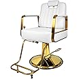 MEISHIDA Ladies Salon Chair Reclining Swivel & Hydraulic Chair Heavy Duty Hair Styling Chair for Beauty Salon, Spa Equipment (Golden white)