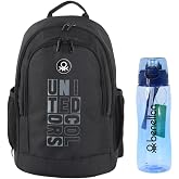 United Colors of Benetton Siyah Okul Sırt &Ccedil;antası, Mavi Otomatik Kapaklı 700 ml Matara Seti