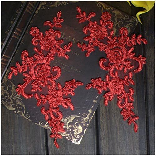 4.7"X9.8" Red Retro Victorian Metallic Lace Flower Applique Lace Bridal Wedding Lace Trim on Organza Craft Sewing Supplies Lots of 6 Pieces