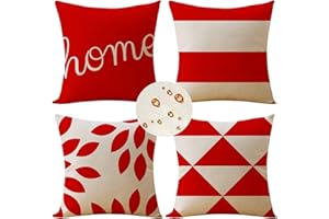 ZOULILE Extérieur Housses de Coussin 45x45 cm Lot de 4 Housse Coussin Rouge Housse Coussin Canapé Lettre Coussin Extérieur Imperméable Lin Coussin Canapé Carré Decoratif pour Chambre Canapé Chaise Lit Jardin
