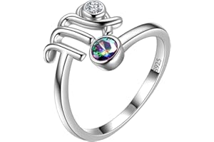 Aurora Tears 12 anelli regolabili Zodiac in argento Sterling 925 schegge Mystic Rainbow Topaz costellazione anello aperto oroscopo con zirconi gioielli regalo per donne e ragazze DR0087