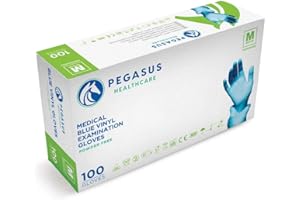 PEGASUS TEXTILES Pegasus Healthcare Blue Disposable Vinyl Medical Examination Gloves Powder & Latex Free (Medium)