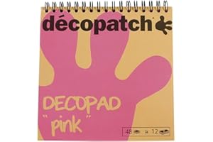 DECOPATCH Décopatch BLOC02O - Un bloc à spirale de 48 feuilles de papier imprimé 15x15 cm, motifs assortis (12 designs x 4 feuilles), Rose