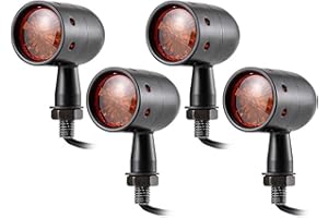 NATGIC Indicatori di Direzione per Moto Alloggiamento in Alluminio Nero Anodizzato CNC a Forma di Proiettile con Luce Ambra/Giallo Chiaro per Luci di Marcia e Fanali Posteriori (Set da 4pcs)