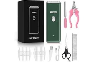 SUN YOBA Dog Grooming Kit Electric Pet Paw Trimmer Low Noise Cordless Dog Clippers for Dog Cat Home Hair Grooming,Waterproof Pet Grooming Tools with 9-Pieces (Green)…