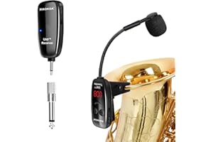 XIAOKOA Microfono Senza Fili per Sassofono,UHF Wireless Microphone per Strumenti Musicali,Ricevitore e Trasmettitore Senza fili per Sassofono/Tromba/Trombone/Clarinetto