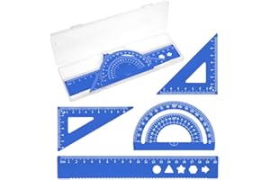 JEYORZY 4pcs Juego de reglas, Escuadra cartabon y transportador, conjunto de regla, reglas metalicas, reglas escolares reglas kit, conjunto de geometría para el maestro estudiante de la escuela, Azul