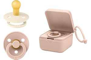 BIBS Schnullerbox Bundle - Bunte Schnuller, Runder Naturkautschuk-Sauger und Sterilisierbox - Komplettes Set für Glückliche Babys, Größe 1 (0-6 Monate), Blush
