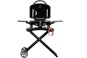 BBQ-Toro Tragbarer Tisch Gasgrill 2 Brenner mit Grilltisch | kompakter Tischgasgrill Tischgrill mit Piezo-Zündung für Balkon inklusive faltbarem Rollwagen für Grill | Gasgrill Camping und Outdoor