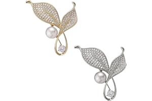 NANJIL Careor Lot de 2 broches élégantes en forme de feuilles avec strass en cristal synthétique pour collier de sécurité - Pour femmes et filles - Doré et argenté, 4.0cm x 3cm/1.57" x 1.18", Métal, Cristal