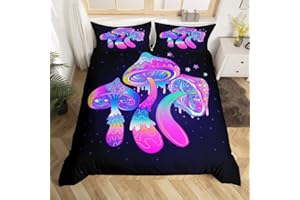 Homemissing Set copripiumino con funghi psichedelici, set di biancheria da letto con funghi e funghi, per ragazzi, ragazze, copriletto, matrimoniale, 3 pezzi