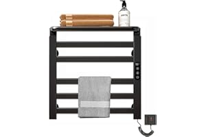 LNXGJJ Scaldasalviette Elettrico Piccolo 135W, Portasciugamani Elettrico 50 * 50cm Scalda Asciugamani Asciuga Salviette con LCD Controllo Touch, Timer, Termostato, Ripiano Pieghevoli (Nero)