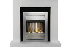 Adam Malmo Fireplace in White & Black/White with Helios Electric Fire in Brushed Steel, 39 Inch