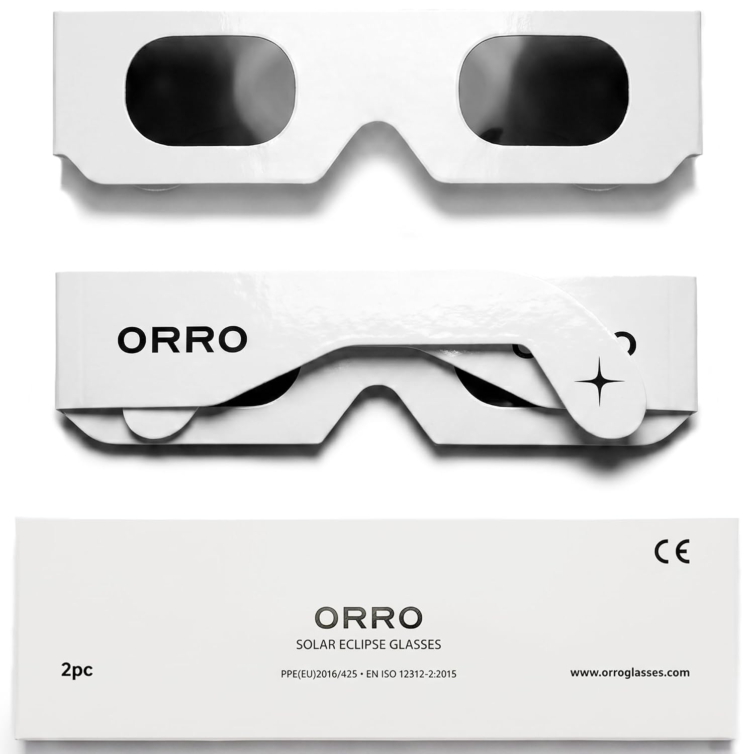 ORRO 40 mm Zonsverduisteringsbril, 2/6/12-pack, Wit, Gecertificeerde Oogbescherming, EN ISO 12312-2:2015 Getest, CE-gemarkeerd voor Direct Kijken naar de Zon - Modern Fit