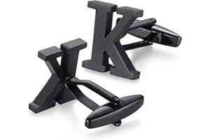 HONEY BEAR Spinki do mankietów inicjał litera alfabetu dla mężczyzn ślub formalny biznes srebrny/czarny