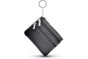 Robomanor Damen Mini Echtleder Geldbörse Münzbeutel Klein Portemonnaie Geldbeutel mit Reißverschluss und Schlüsselring für Mädchen Kinder Herren Klein Coin Purse Wallet Münzbörse(Schwarz)