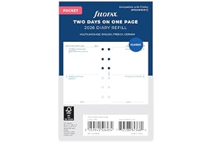 Filofax Pocket engelska/franska/tyska/två dagar per sida 2026 dagbok 26-68223