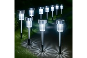 GloBrite Pack of 10 Solar Lights Outdoor Garden – Waterproof Stainless Steel LED Solar Garden Lights with Stake for Pathway, Driveway, Patio, Walkway, Lawn, Yard & Landscape Decoration