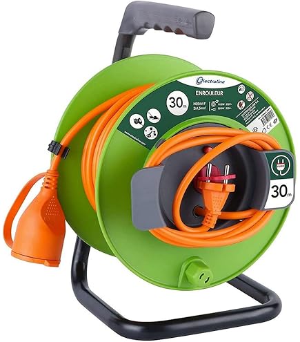 MASKO Kabelhaspel, verlengkabel met veiligheidsstopcontacten en handgreep, warmtebescherming, IP44, 1000 W ~ 3000 W, incl. draaggreep en montagehandschoenen, 30 m - zwart/antraciet