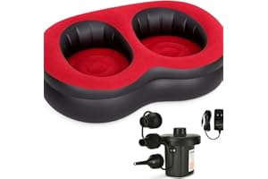 Trendi Inflatable Sofa Chair | Soft Suede Top | Ideal for Living Room, Gaming, Dorms, Camping & Outdoor Use | For Adult & Kids| Black/Red (Double Inflatable Sofa with pump)
